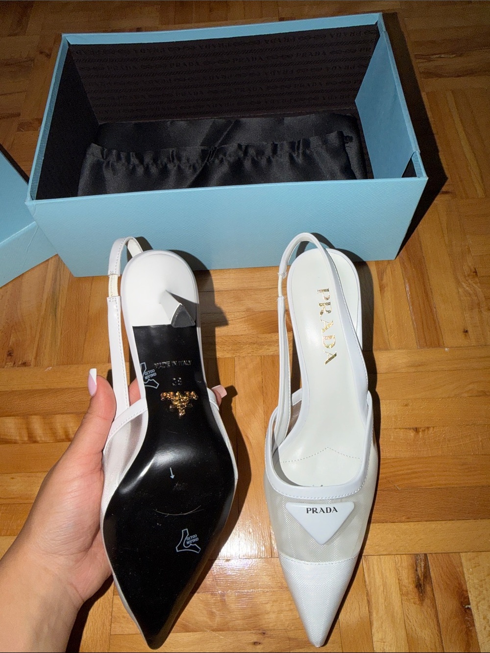 Prada White Pointed-Toe Strappy Slingback Heels - Picture 2 of 3